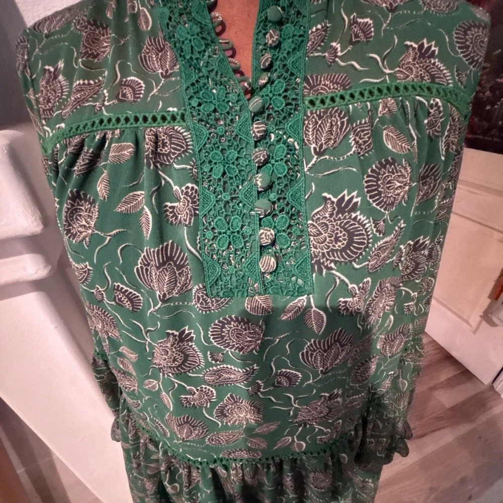 Rebecca Minkoff Florence dress in green paisley print polyester size M. Vintage! - Picture 13 of 16